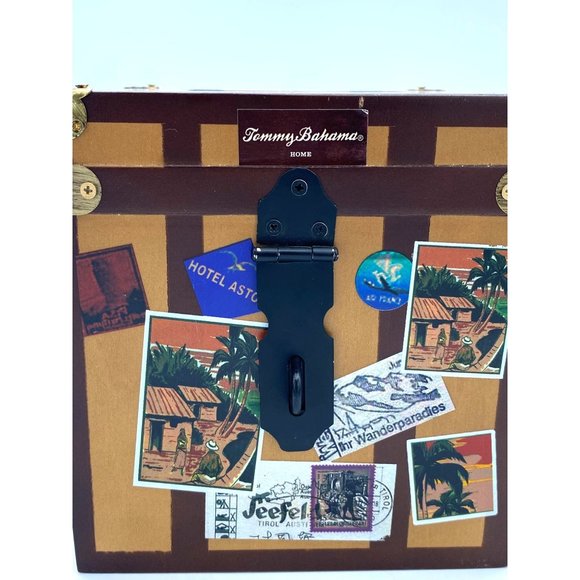 Tommy Bahama Trunk Postcards Tissue Box Brown Wood